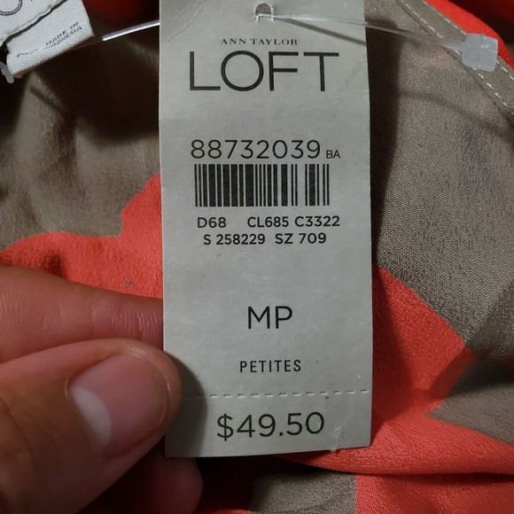 LOFT Tank Top Blouse Top Orange Brown Floral Sleeveless Bow Tie Ruffle Sz MP - Picture 4 of 6